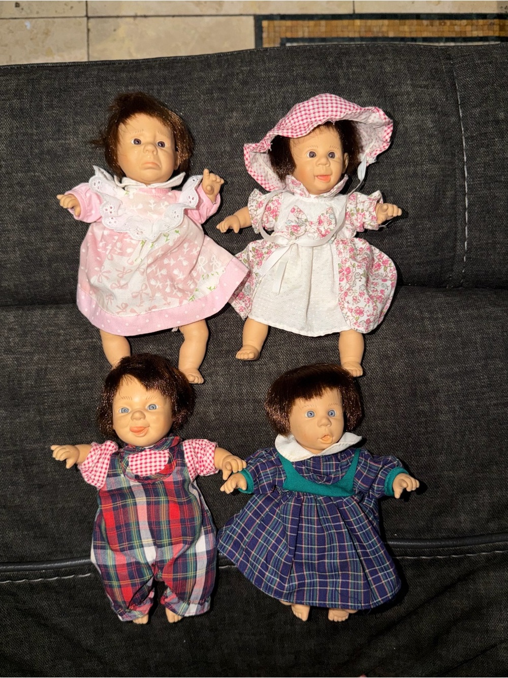 Vintage GI-GO Toys Baby Doll Lot of 4 Soft Body Dolls Plaid Floral Outfits